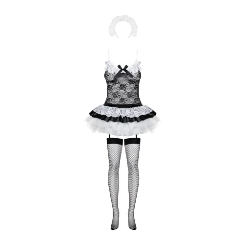 Эротический костюм горничной с юбкой Obsessive Housemaid 5 pcs costume S/M black (мятая упаковка!!!)