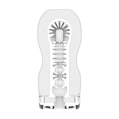 На фото зображено білий Tenga Deep Throat Cup GENTLE - мастурбатор із вакуумною стимуляцією на світлому тлі