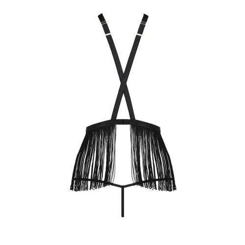 Комплект белья INDRA SET OpenBra black L/XL - Passion Exclusive: стринги, портупея с бахромой