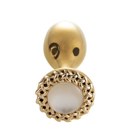 На фото зображено золотий анальний затор LOCKINK SEVANDA Pearl Rose-shape Anal Plug унісекс на світлому тлі