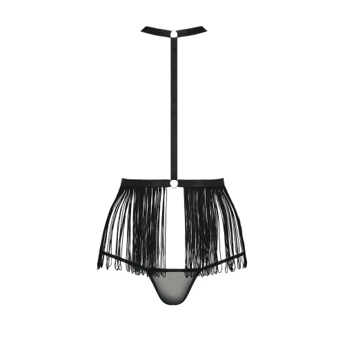 Комплект белья INDRA SET OpenBra black S/M - Passion Exclusive: стринги, портупея с бахромой