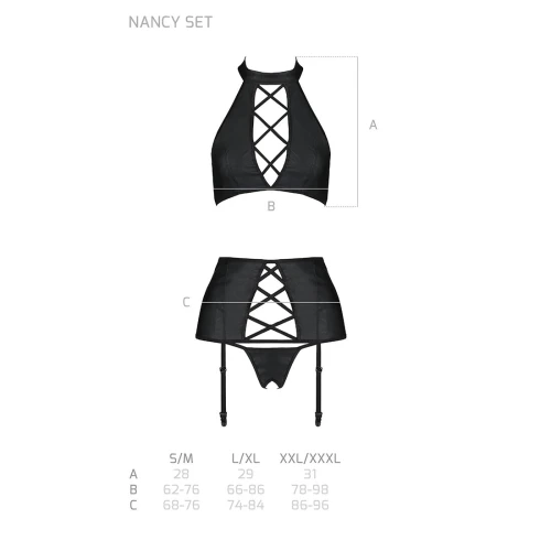 Passion Nancy Set black XXL/XXXL - Комплект з еко-шкіри