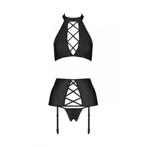 Passion Nancy Set black XXL/XXXL - Комплект з еко-шкіри