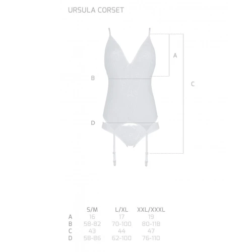 Passion Ursula Corset white S/M - Корсет з пажами
