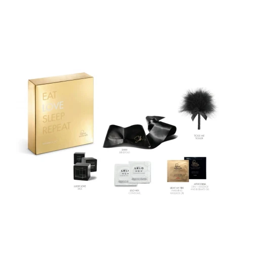 На фото зображено чорний набір Bijoux Indiscrets INTIMACY LOVE (gold) для жінок на світлому фоні.