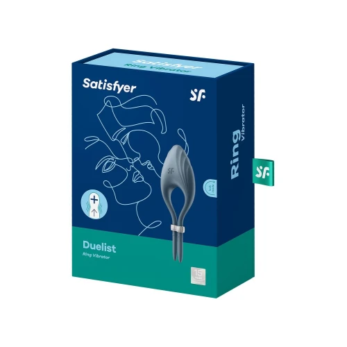 На фото изображено темно-синее эрекционное кольцо Satisfyer Duelist Dark Blue  для мужчин на светлом фоне