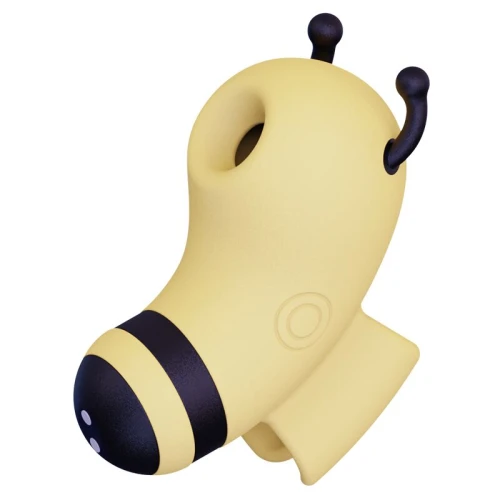 На фото изображен желтый вакуумный вибратор Пчелка с черными ушками CuteVibe Beebe Yellow для женщин на белом фоне.