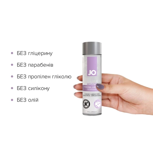 На фото изображен полупрозрачный лубрикант на водной основе без глицерина, гликоля и парабенов JO AGAPE — ORIGINAL (240 мл) унисекс на белом фоне. 