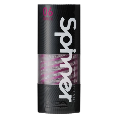 На фото зображено коробки Tenga Spinner Brick - Мастурбатор з особливою спіральною конструкцією всередині для чоловіків на світлому фоні.