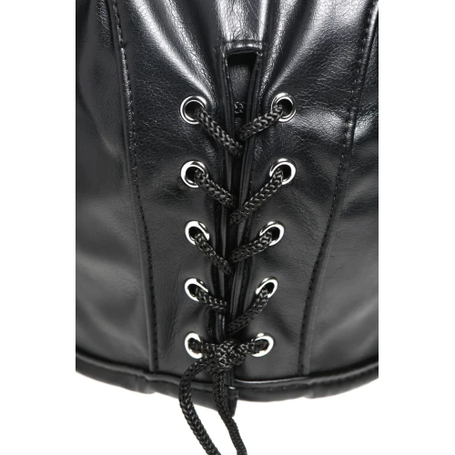 На фото изображена черная маска бондаж с рожками Master Series Dungeon Demon унисекс на светлом фоне