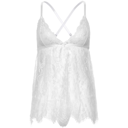 Leg Avenue Floral lace babydoll & string White M - Сексуальный пеньюар