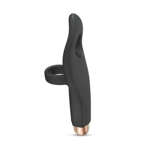 На фото изображен черный вибратор на палец Love To Love Tickle me BLACK ONYX для пар на белом фоне