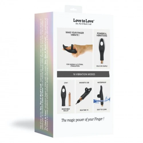 На фото изображен черный вибратор на палец Love To Love Tickle me BLACK ONYX для пар на белом фоне