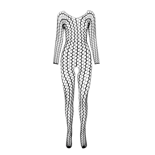 Бодистокинг Passion BS068 black, комбинезон, крупная сетка, длинный рукав