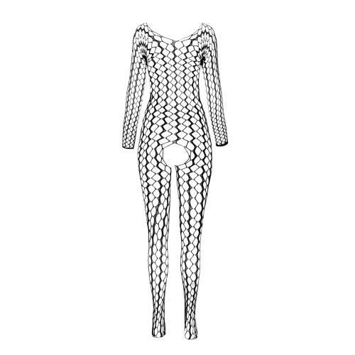 Бодистокинг Passion BS068 black, комбинезон, крупная сетка, длинный рукав