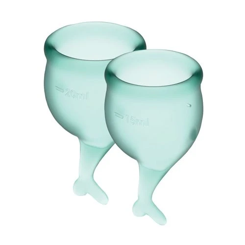 Satisfyer Feel Secure (dark green) - Набор менструальных чаш с надежным раздвоенным хвостиком