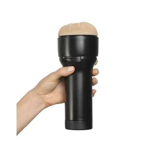 На фото зображено чорно-бежевий мастурбатор-вагіна Брітні Ембер Kiiroo Feel Britney Amber для чоловіків на білому тлі.