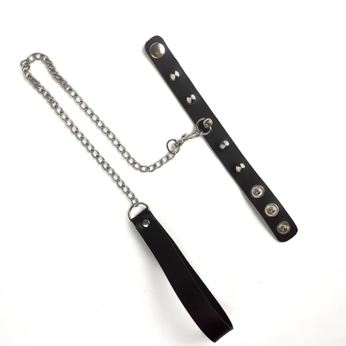 На фото зображено чорне кільце для пеніса з шипами та повідцем Penis Ring унісекс на білому тлі.