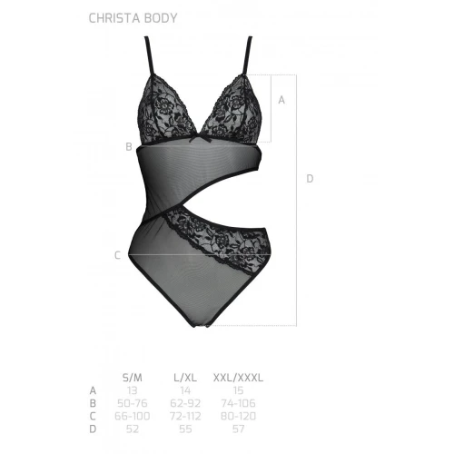Passion Christa Body black XXL/XXXL - Боді з ажурним ліфом
