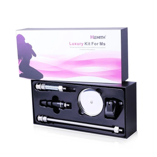 На фото зображено частину набору адаптерів Hismith KlicLok System Set for Her для жінок на білому тлі.