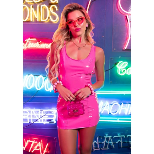 Leg Avenue Pink vinyl mini dress S - Розовое виниловое платье 