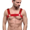Feral Feelings - Bulldog Harness Red - Чоловіча портупея на груди з натуральної шкіри