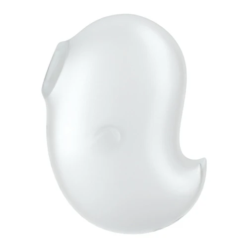На фото изображен белый вакуумный стимулятор забавный призрак Satisfyer Cutie Ghost White для женщин на белом фоне.