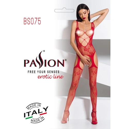 Откровенный бодистокинг с глубоким декольте Passion BS075 red