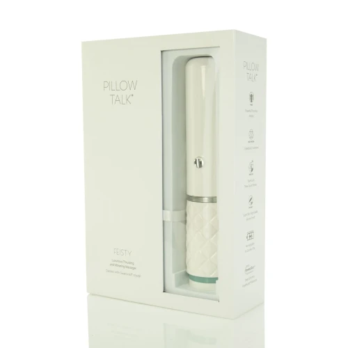 На фото зображено білий вібратор-пульсатор на присосці Pillow Talk Feisty Thrusting Vibrator Teal для жінок на білому тлі.