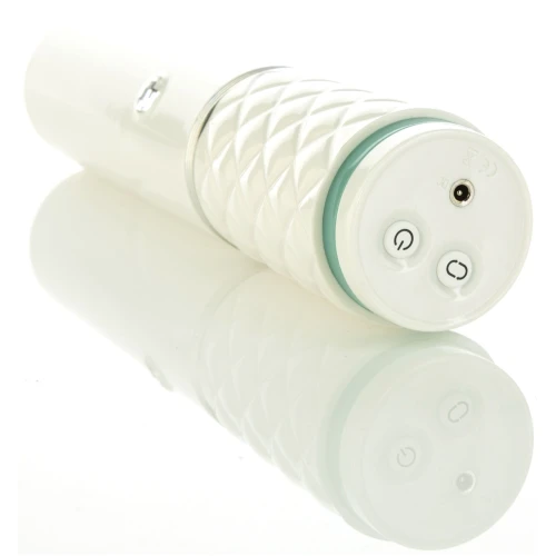 На фото зображено білий вібратор-пульсатор на присосці Pillow Talk Feisty Thrusting Vibrator Teal для жінок на білому тлі.