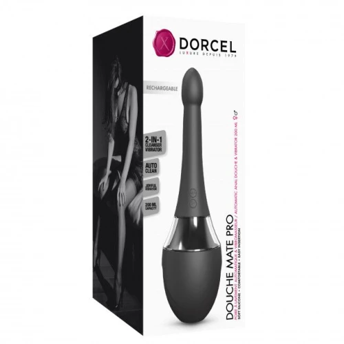 На фото зображено чорну спринцівку Dorcel DOUCHE MATE PRO унісекс на білому тлі.