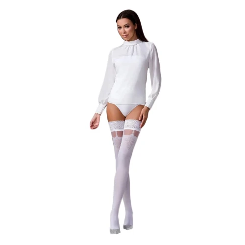 Passion ST121 1/2 - Чулки белые с цветочным орнаментом