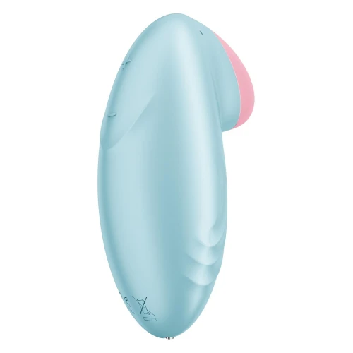 На фото зображено синій міні-вібратор віброкуль Satisfyer Tropical Tip Light Blue для пар на білому тлі.