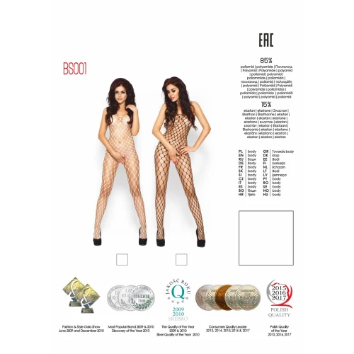 Бодистокинг Passion BS001 black, комбинезон, крупная сетка