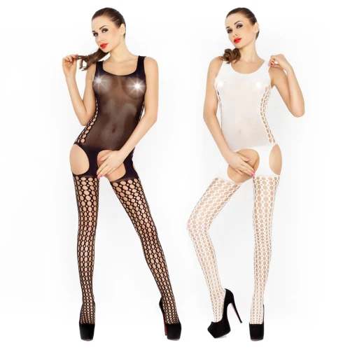 Бодистокинг Passion BS029 black, комбинезон, имитация чулок и пояса