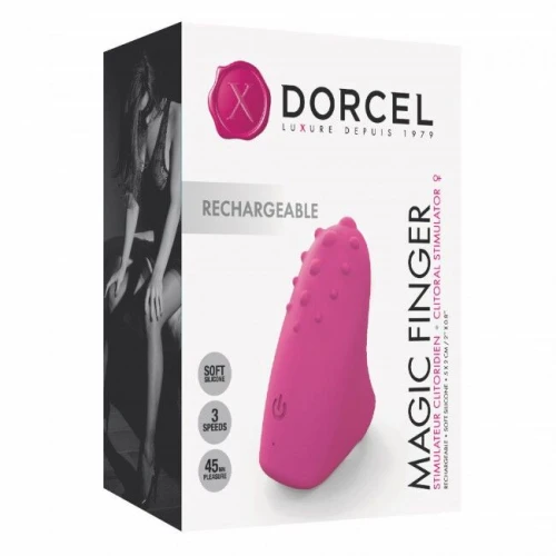на даному зображенні голубий Вібратор на палець Dorcel MAGIC FINGER Rose перезаряджається, 3 режими роботи
