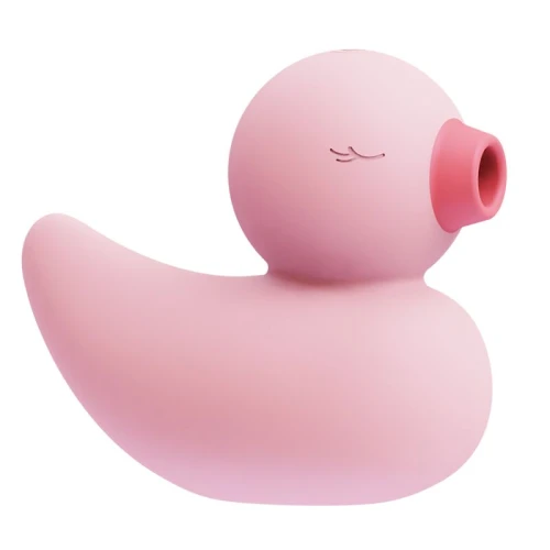 На фото зображено рожевий вакуумний вібратор у формі качки CuteVibe Ducky Pink для жінок на білому тлі.
