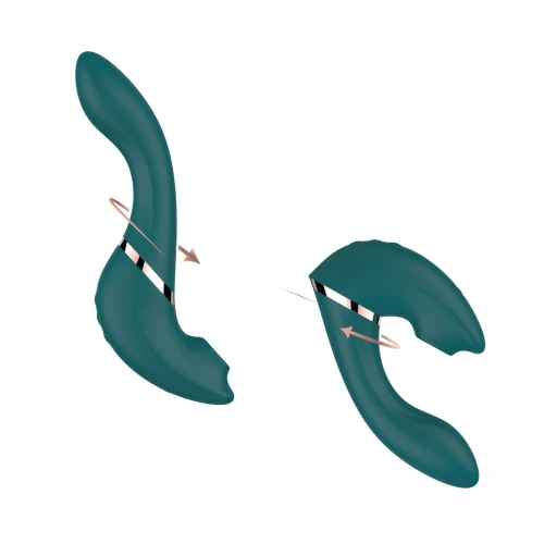 На фото изображен зеленый вакуумный вибратор с подвижным язычком  Swan The Monarch Swan для женщин на белом фоне.