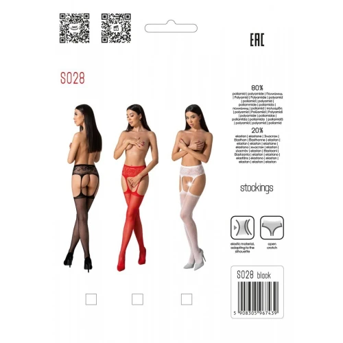 Passion S028 black - Еротичні колготки-бодістокінг