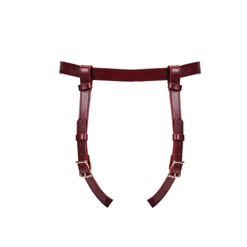 На фото зображено бордові трусики для страпону Liebe Seele Wine Red Strap on Harness для пар на світлому фоні