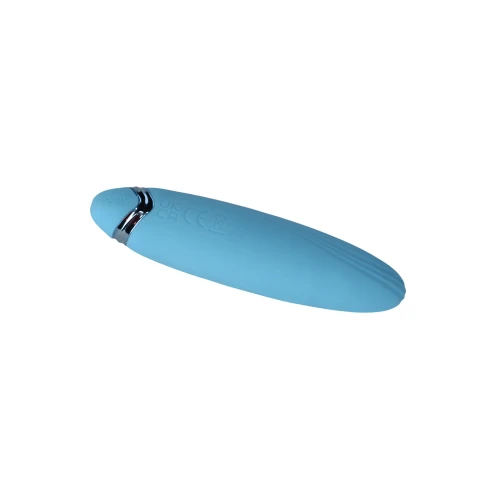 На фото изображен голубой вибратор стрела FairyGasm PleasureArrow для женщин на белом фоне.