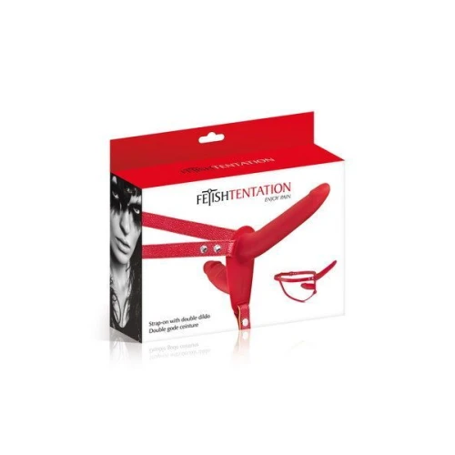 Двойной страпон Fetish Tentation Strap-On with Double Dildo Red (мятая упаковка!!!)