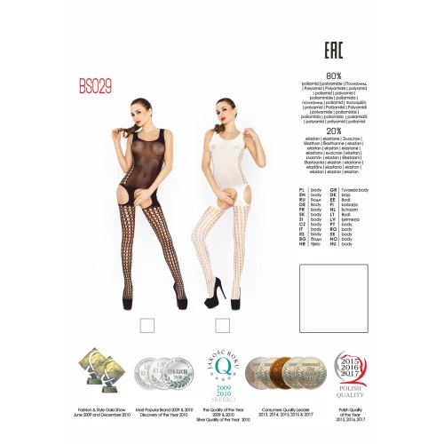 Бодистокинг Passion BS029 white, комбинезон, имитация чулок и пояса