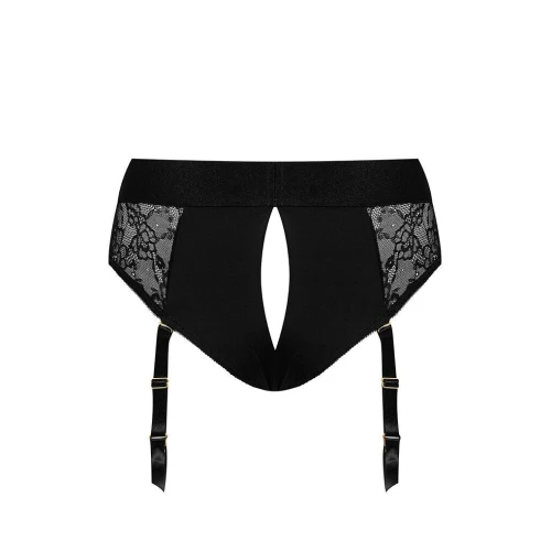 На фото зображені чорні трусики для страпона Strap-On-Me DIVA HARNESS XL для пар на світлому тлі