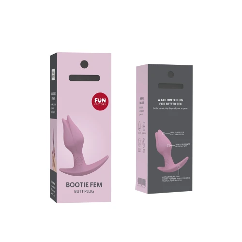 На фото зображено рожевий анальний затор напіврозкритий бутон Fun Factory BOOTIE FEM для жінок на світлому фоні