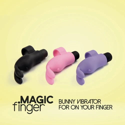 На фото изображен розовый вибратор на палец с ушками FeelzToys Magic Finger Vibrator Pink для пар на желтом фоне