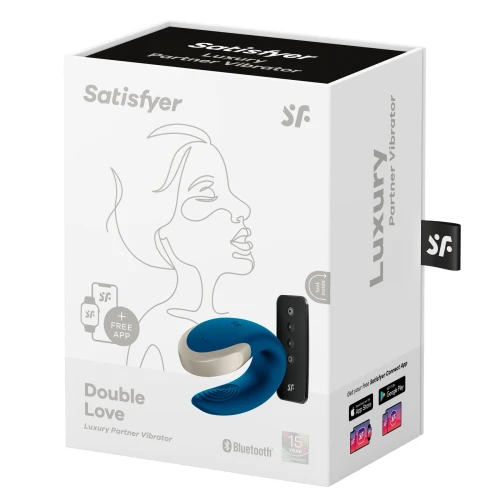 На фото зображено блакитний смарт вібратор Satisfyer Double Love (Blue) для пар на білому тлі.
