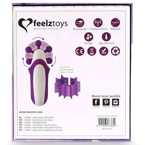На фото изображен фиолетовый стимулятор для клитора FeelzToys - Clitella Oral Clitoral Stimulator Purple для женщин на белом фоне.