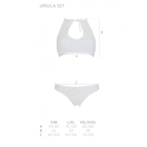 Passion URSULA SET white L/XL - Бра та трусики з ажурним декором