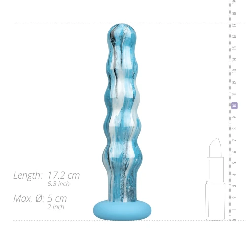 На фото зображено скляне дилдо морського кольору Gildo Ocean Flow Glass Dildo унісекс на білому тлі.